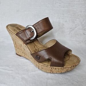 Born Sea Leather Women's Cork Wedge Sandal in Brown size 10 Comfortable Everyday